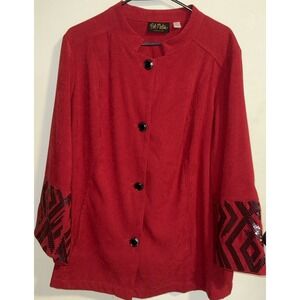 BOB MACKIE Red Button Front Moleskin Jacket Sequin Cuff Detail 1x